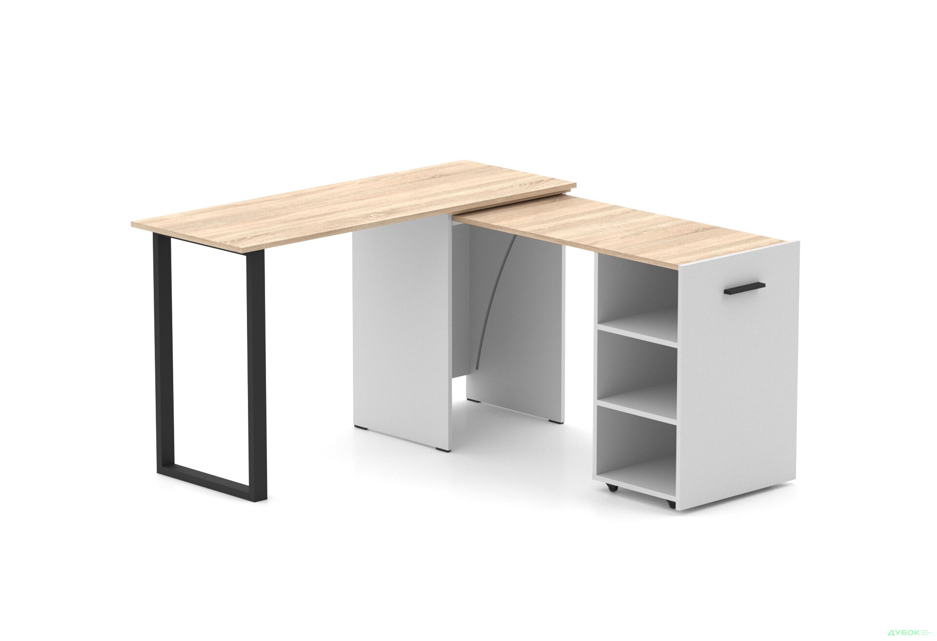 Изображение 1 - Стол-трансформер Knap Knap Hobana+Jambo / Хобана+Джамбо с дополнительной поворотной столешницей и полками, Белый / Дуб сонома