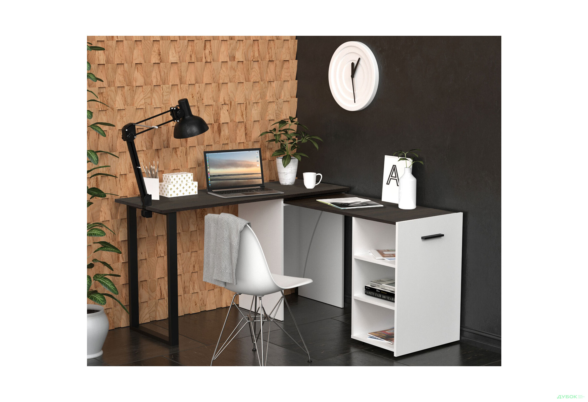 Зображення 6 - Стіл-трансформер Knap Knap Hobana+Jambo / Хобана+Джамбо з додатковою поворотною стільницею та полицями, Білий / Венге