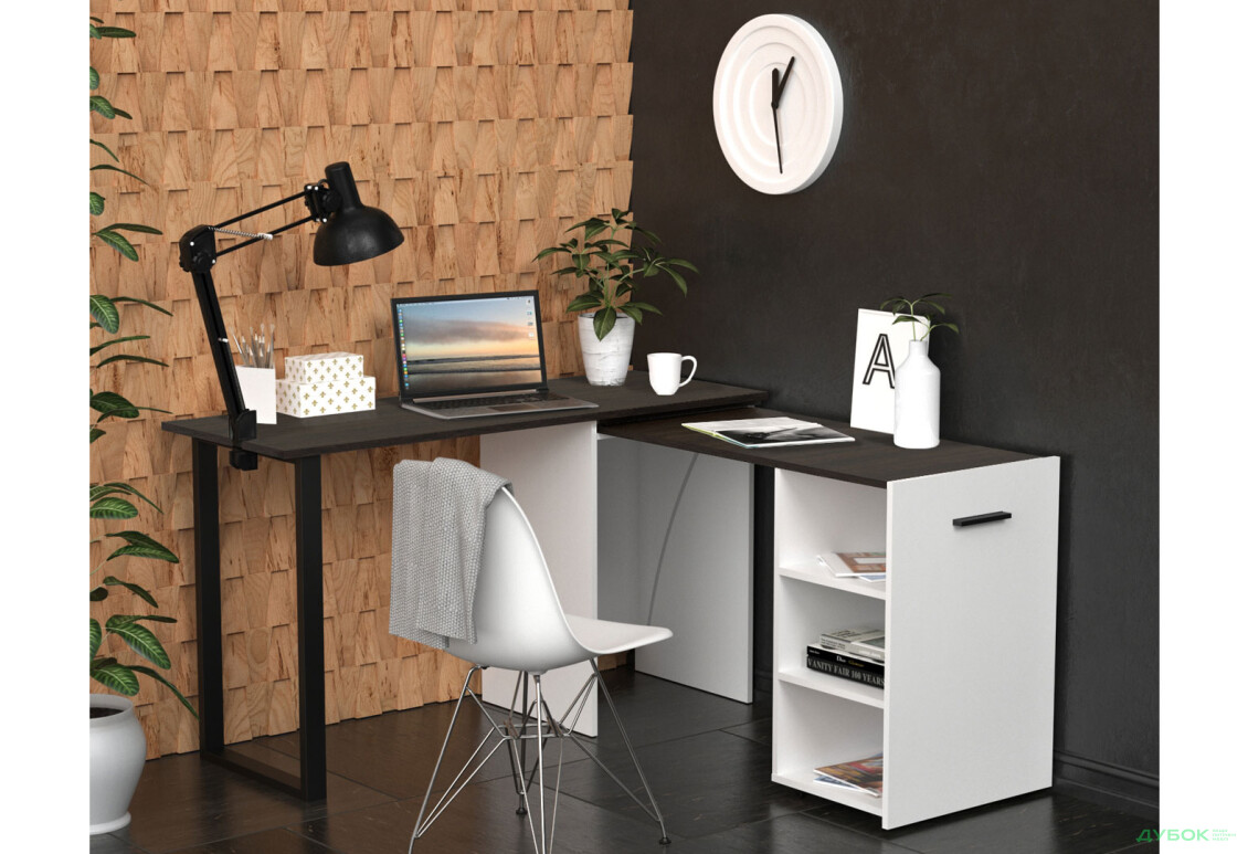 Зображення 6 - Стіл-трансформер Knap Knap Hobana+Jambo / Хобана+Джамбо з додатковою поворотною стільницею та полицями, Білий / Венге