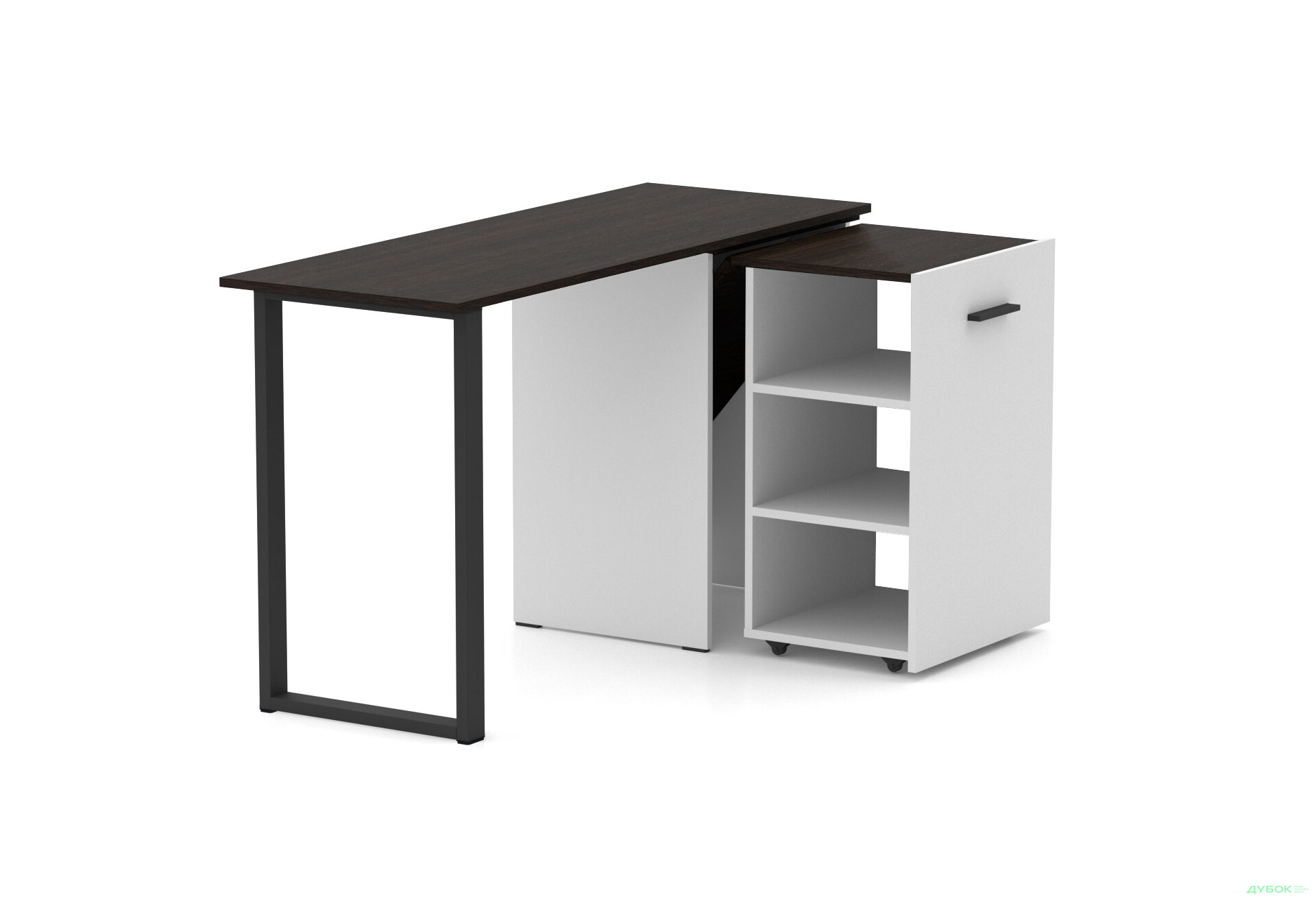 Зображення 2 - Стіл-трансформер Knap Knap Hobana+Jambo / Хобана+Джамбо з додатковою поворотною стільницею та полицями, Білий / Венге