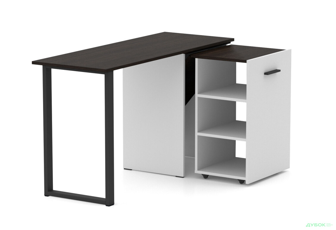 Зображення 2 - Стіл-трансформер Knap Knap Hobana+Jambo / Хобана+Джамбо з додатковою поворотною стільницею та полицями, Білий / Венге