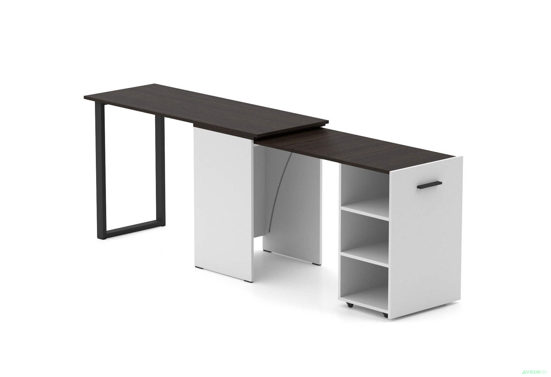 Зображення 4 - Стіл-трансформер Knap Knap Hobana+Jambo / Хобана+Джамбо з додатковою поворотною стільницею та полицями, Білий / Венге