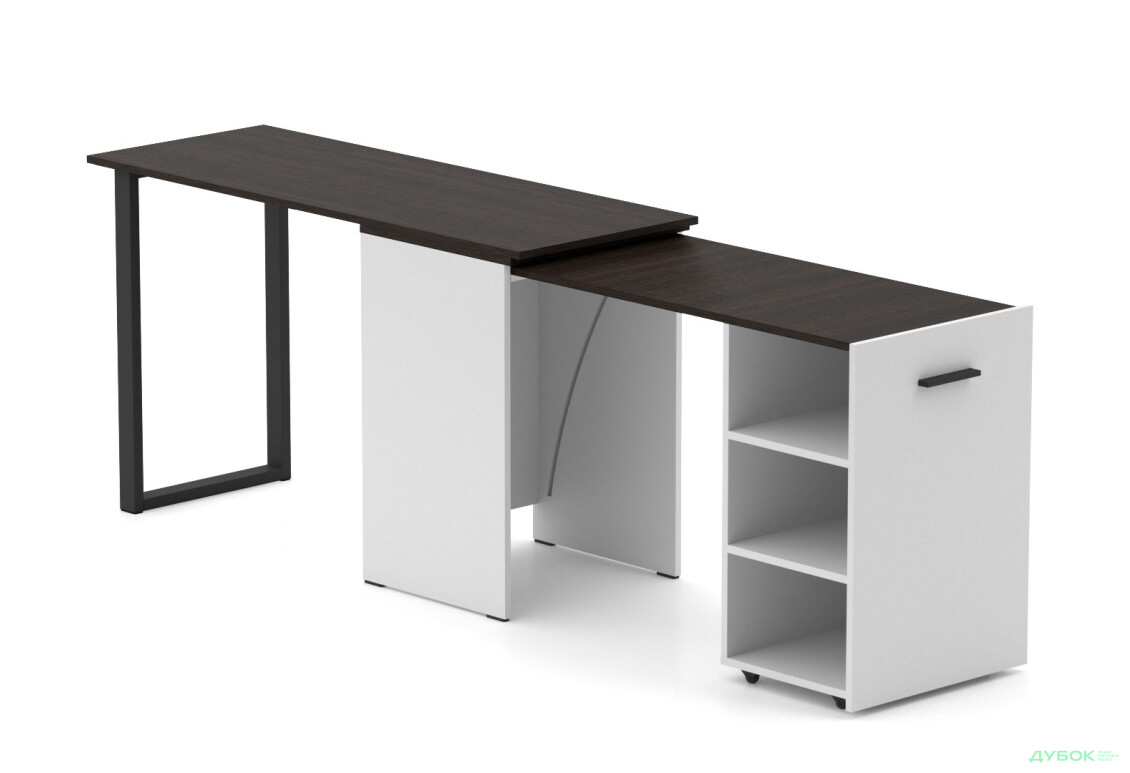 Зображення 4 - Стіл-трансформер Knap Knap Hobana+Jambo / Хобана+Джамбо з додатковою поворотною стільницею та полицями, Білий / Венге