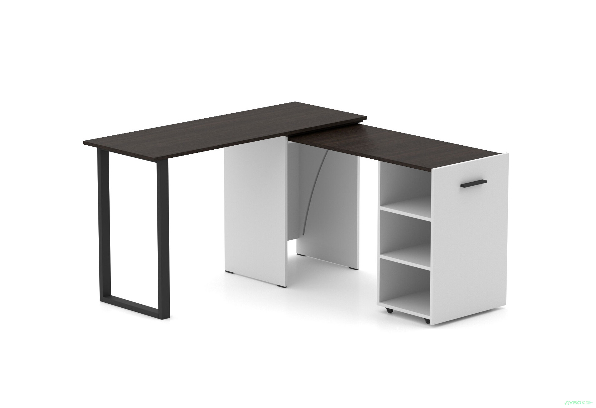 Зображення 1 - Стіл-трансформер Knap Knap Hobana+Jambo / Хобана+Джамбо з додатковою поворотною стільницею та полицями, Білий / Венге