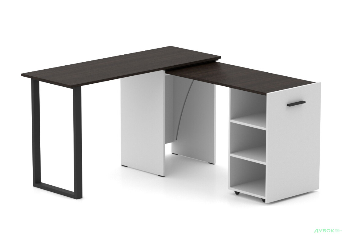 Стіл-трансформер Knap Knap Hobana+Jambo / Хобана+Джамбо з додатковою поворотною стільницею та полицями, Білий / Венге