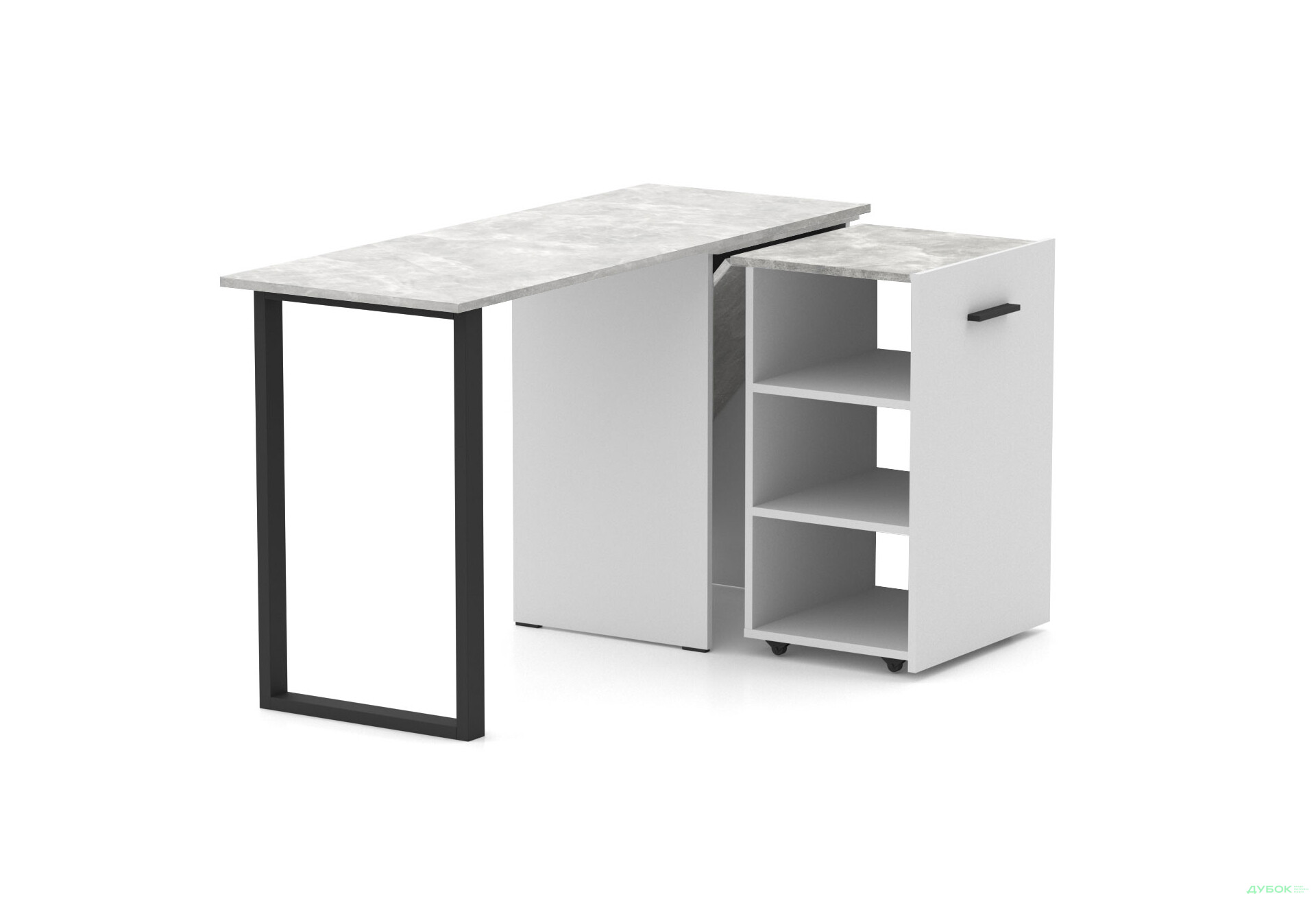 Зображення 2 - Стіл-трансформер Knap Knap Hobana+Jambo / Хобана+Джамбо з додатковою поворотною стільницею та полицями, Білий / Ательє світлий