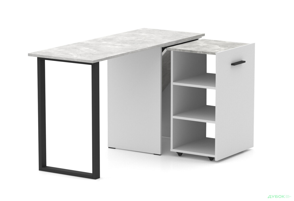 Зображення 2 - Стіл-трансформер Knap Knap Hobana+Jambo / Хобана+Джамбо з додатковою поворотною стільницею та полицями, Білий / Ательє світлий