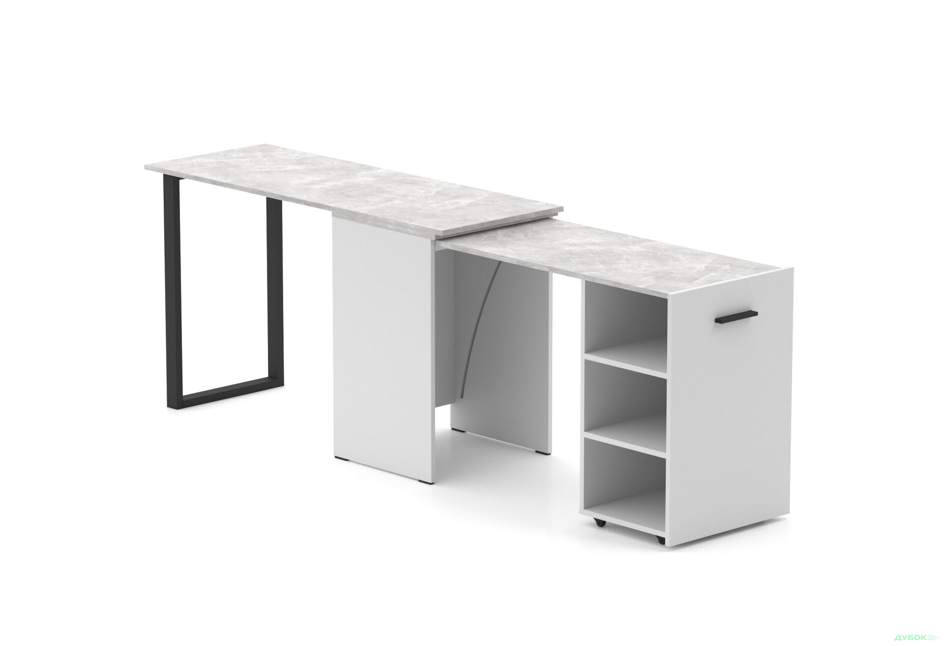 Зображення 4 - Стіл-трансформер Knap Knap Hobana+Jambo / Хобана+Джамбо з додатковою поворотною стільницею та полицями, Білий / Ательє світлий