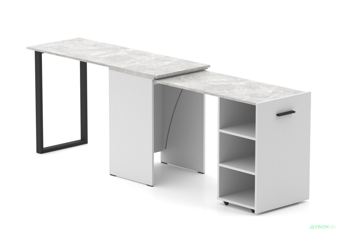 Зображення 4 - Стіл-трансформер Knap Knap Hobana+Jambo / Хобана+Джамбо з додатковою поворотною стільницею та полицями, Білий / Ательє світлий