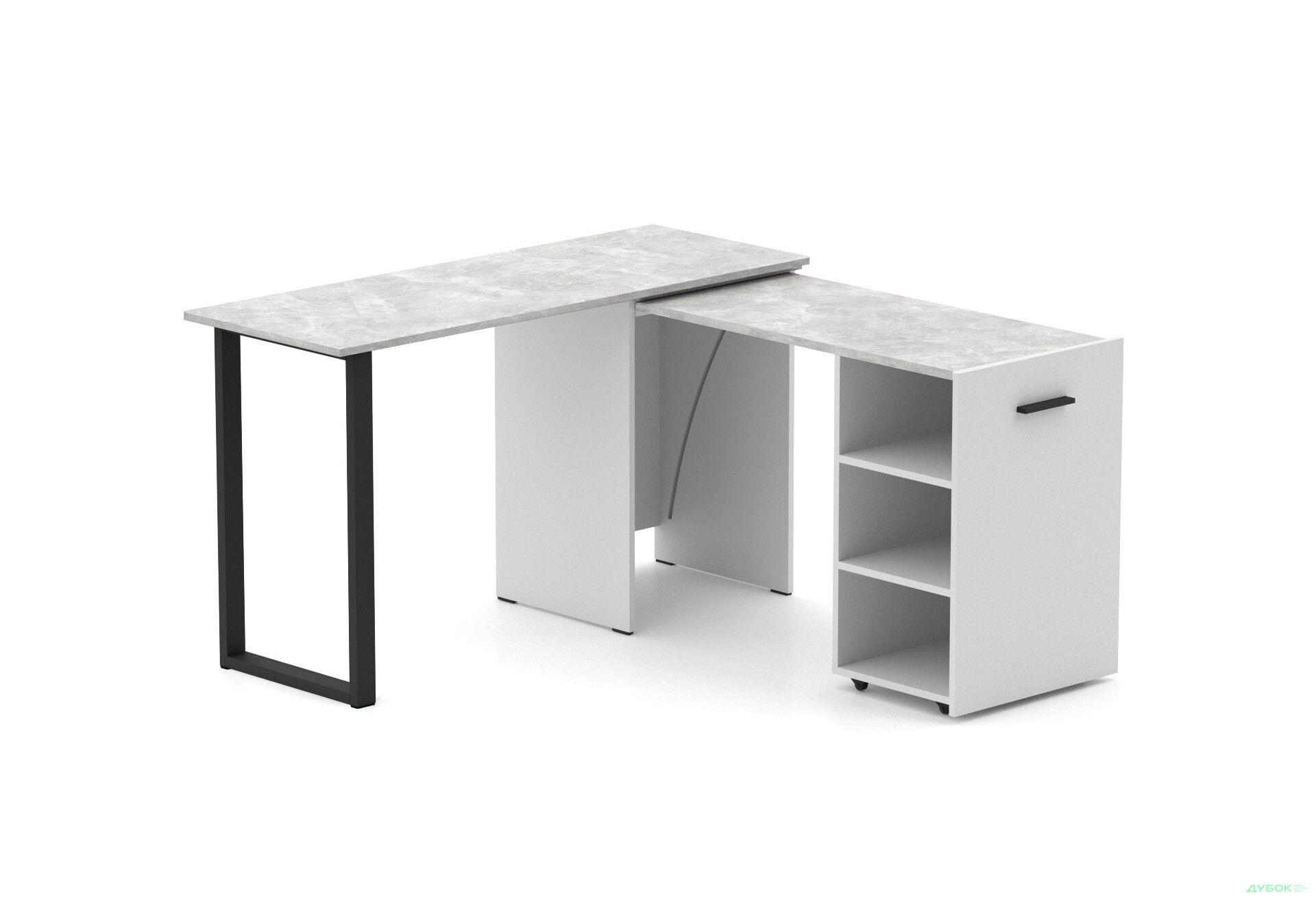 Зображення 1 - Стіл-трансформер Knap Knap Hobana+Jambo / Хобана+Джамбо з додатковою поворотною стільницею та полицями, Білий / Ательє світлий