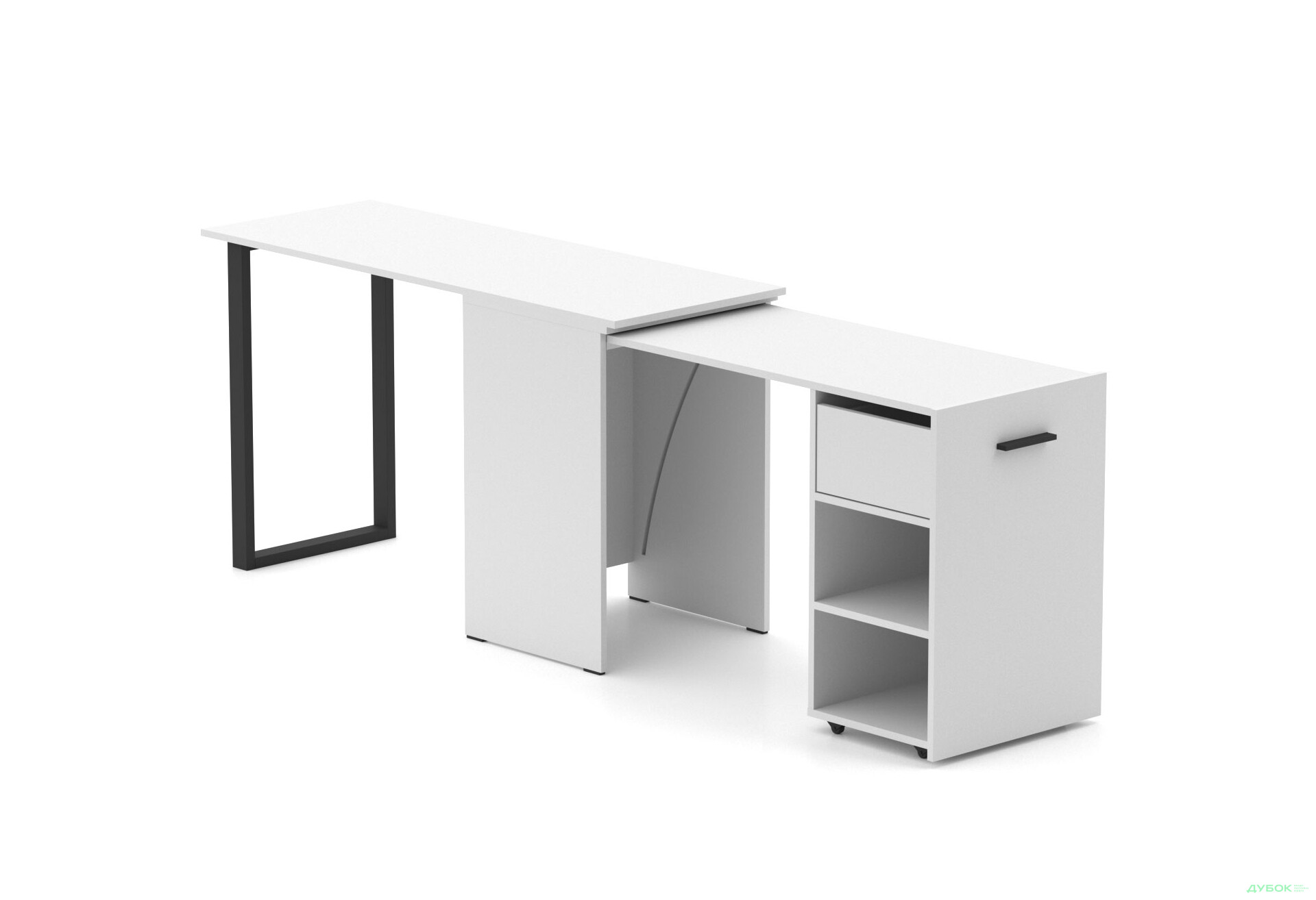 Изображение 4 - Стол-трансформер Knap Knap Hobana+Jambo / Хобана+Джамбо Ш1 с дополнительной поворотной столешницей, полками и ящиком, Белый