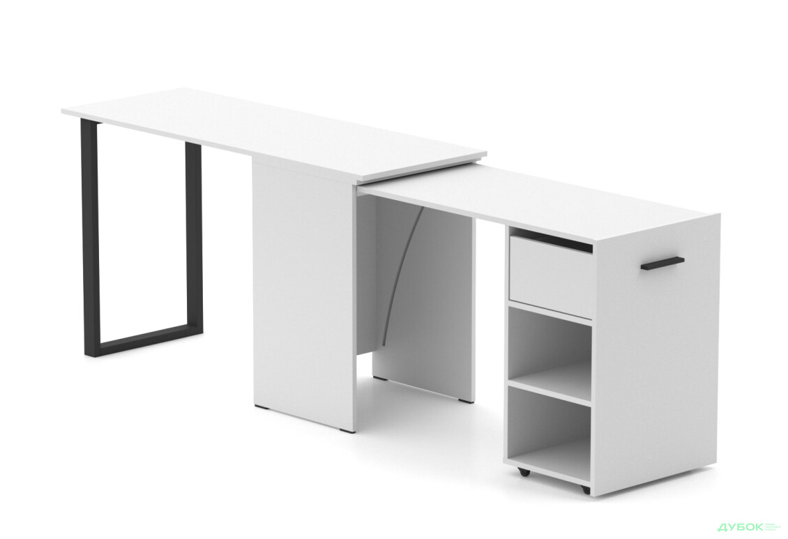 Изображение 4 - Стол-трансформер Knap Knap Hobana+Jambo / Хобана+Джамбо Ш1 с дополнительной поворотной столешницей, полками и ящиком, Белый