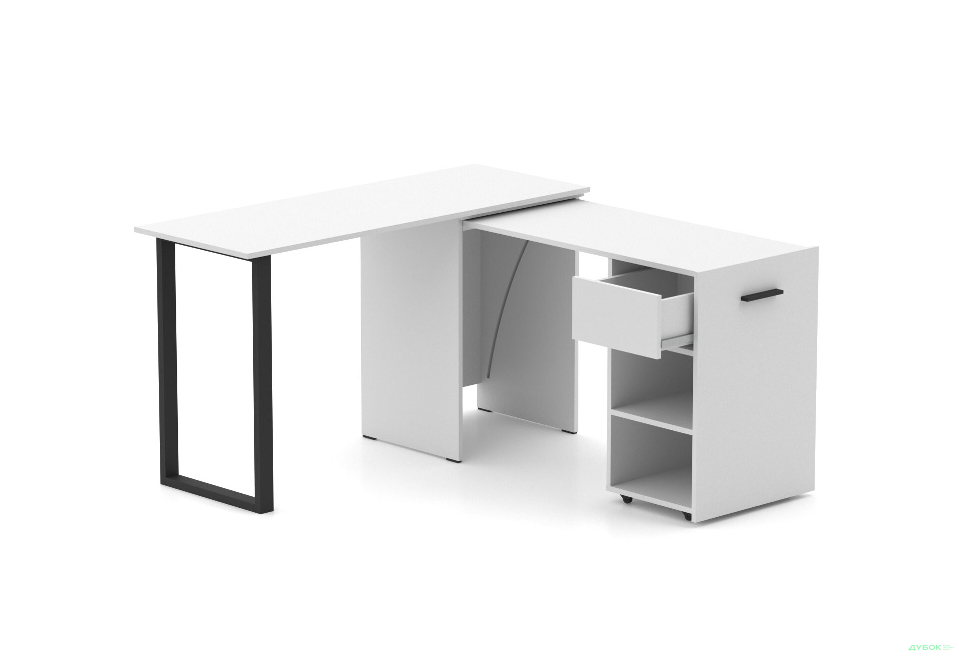 Изображение 1 - Стол-трансформер Knap Knap Hobana+Jambo / Хобана+Джамбо Ш1 с дополнительной поворотной столешницей, полками и ящиком, Белый