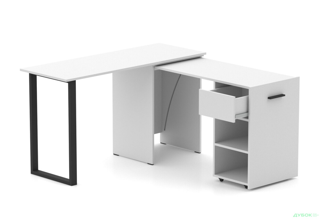 Стол-трансформер Knap Knap Hobana+Jambo / Хобана+Джамбо Ш1 с дополнительной поворотной столешницей, полками и ящиком, Белый