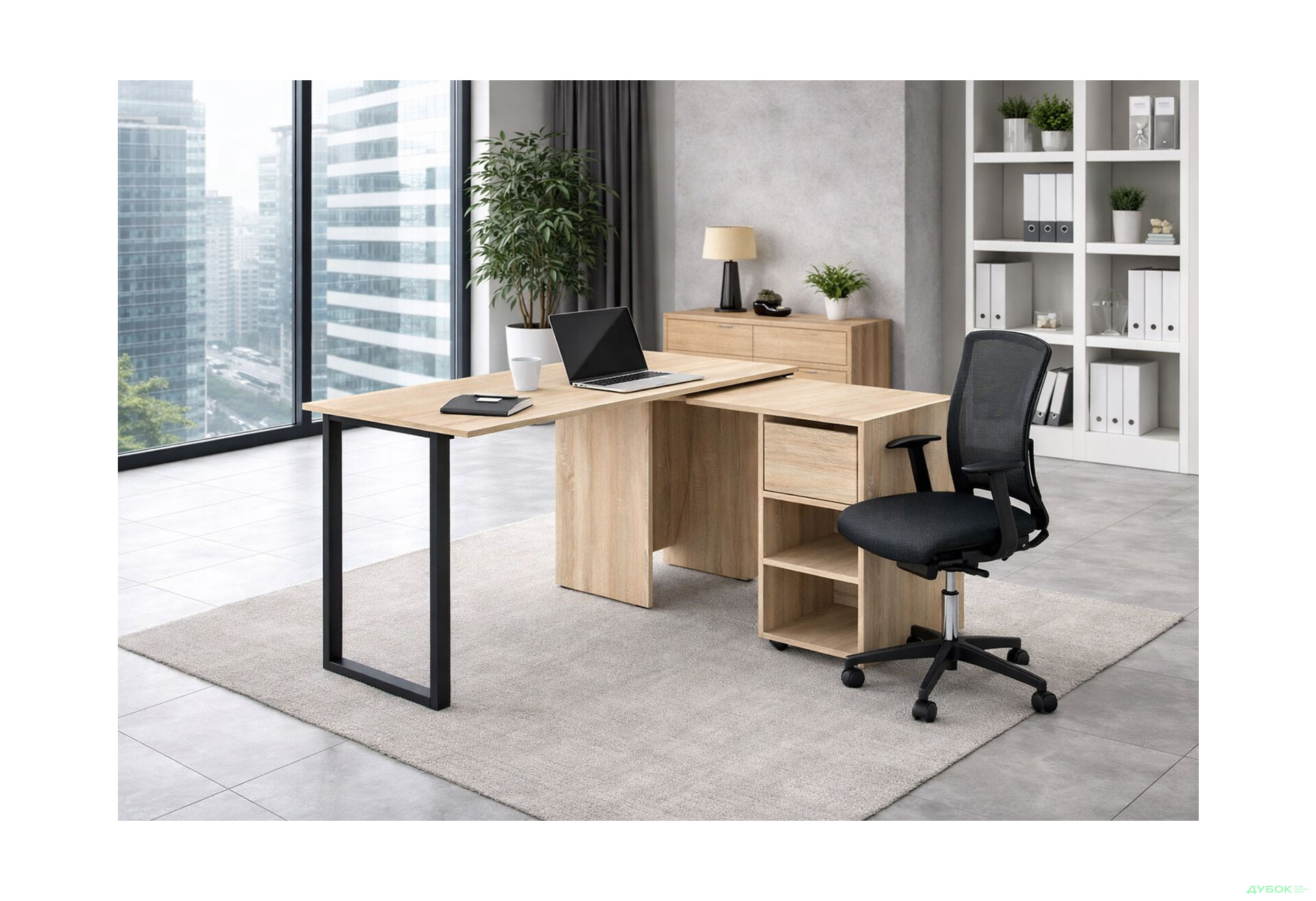 Зображення 2 - Стіл-трансформер Knap Knap Hobana+Jambo / Хобана+Джамбо Ш1 з додатковою поворотною стільницею, полицями та шухлядою, Дуб сонома