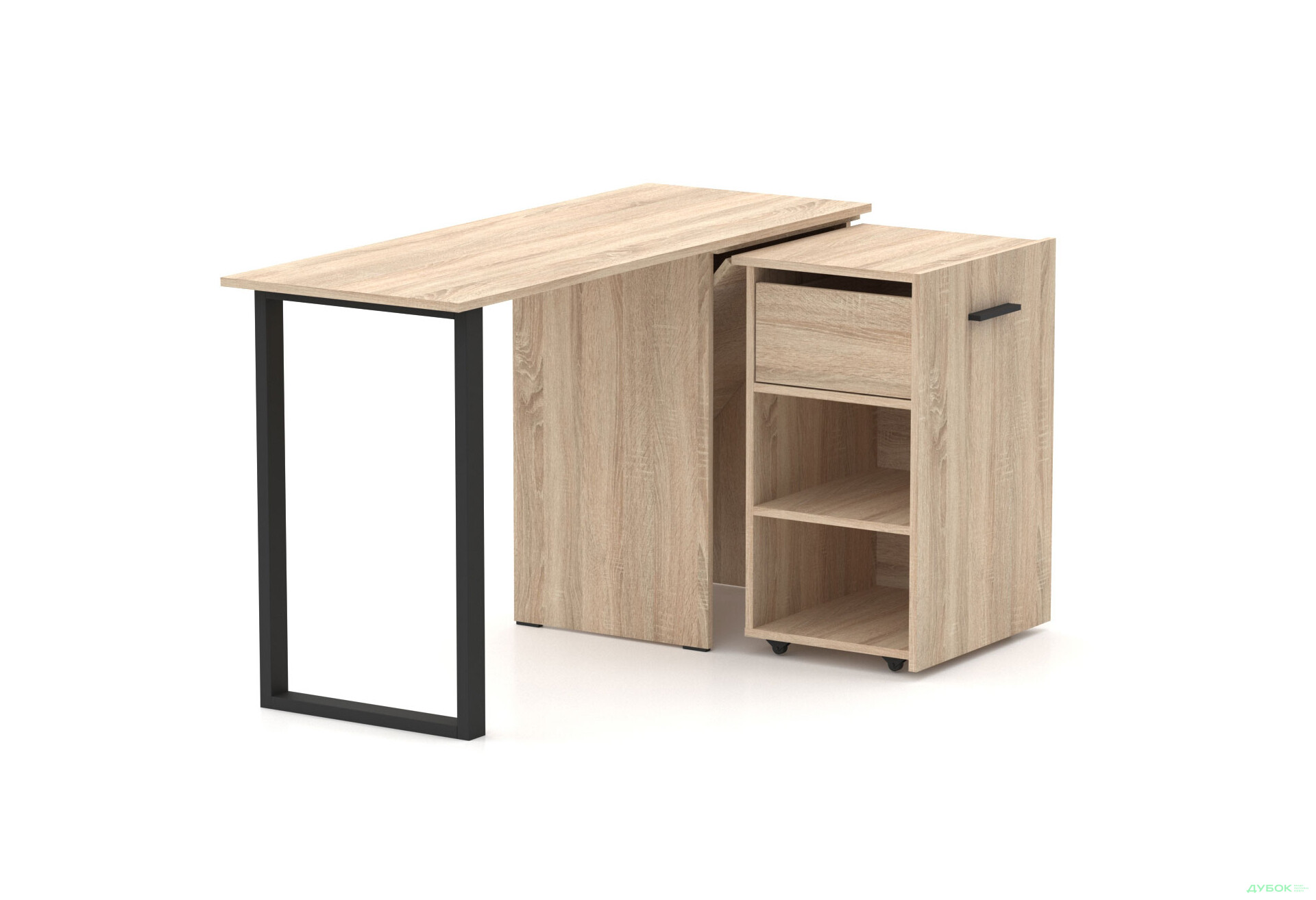 Изображение 2 - Стол-трансформер Knap Knap Hobana+Jambo / Хобана+Джамбо Ш1 с дополнительной поворотной столешницей, полками и ящиком, Дуб сонома