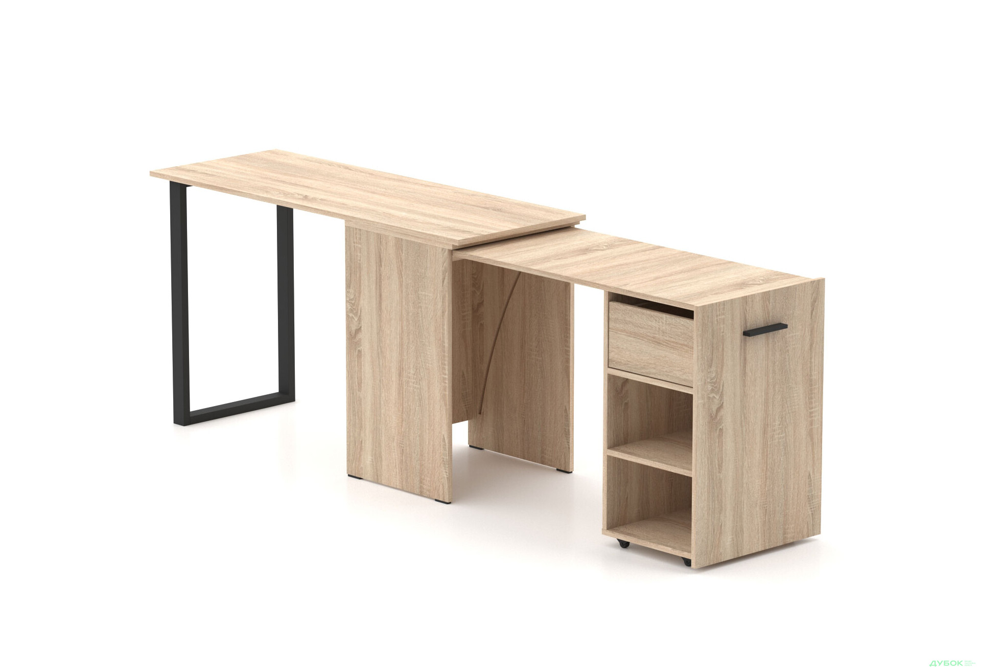 Изображение 4 - Стол-трансформер Knap Knap Hobana+Jambo / Хобана+Джамбо Ш1 с дополнительной поворотной столешницей, полками и ящиком, Дуб сонома