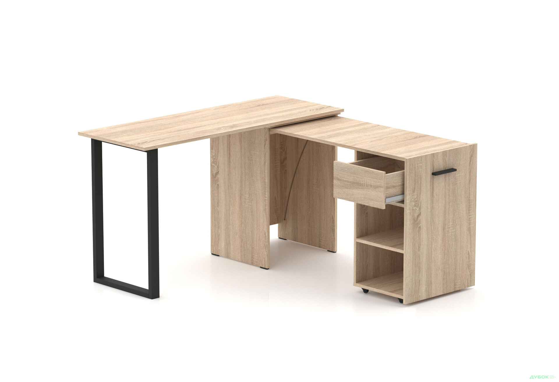 Изображение 1 - Стол-трансформер Knap Knap Hobana+Jambo / Хобана+Джамбо Ш1 с дополнительной поворотной столешницей, полками и ящиком, Дуб сонома