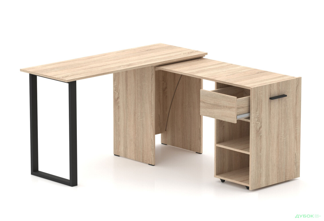 Стол-трансформер Knap Knap Hobana+Jambo / Хобана+Джамбо Ш1 с дополнительной поворотной столешницей, полками и ящиком, Дуб сонома