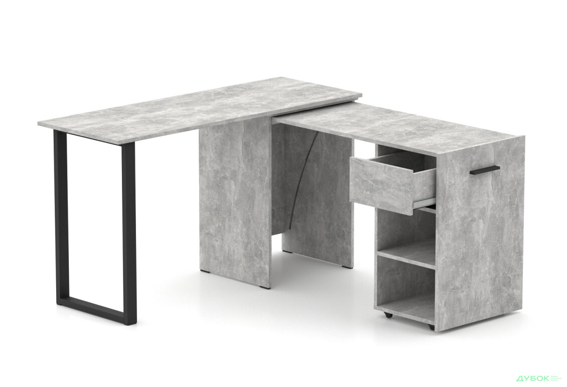 Стол-трансформер Knap Knap Hobana+Jambo / Хобана+Джамбо Ш1 с дополнительной поворотной столешницей, полками и ящиком, Ателье светлый