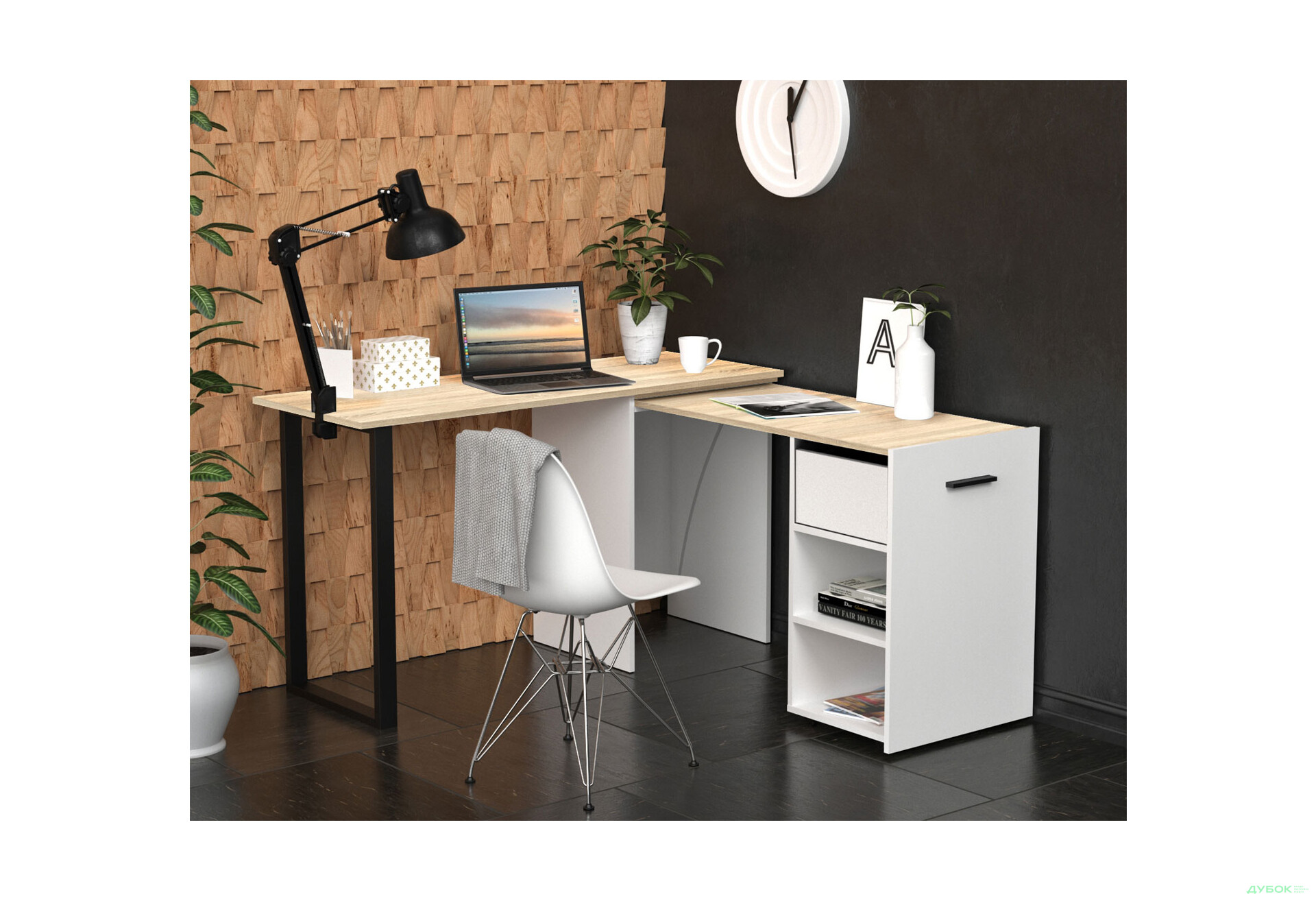 Изображение 6 - Стол-трансформер Knap Knap Hobana+Jambo / Хобана+Джамбо Ш1 с дополнительной поворотной столешницей, полками и ящиком, Белый / Дуб сонома