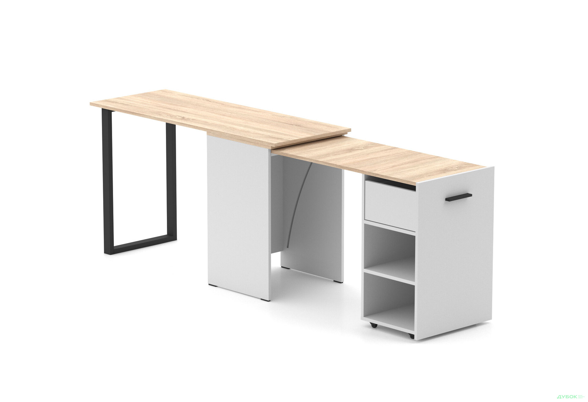 Изображение 4 - Стол-трансформер Knap Knap Hobana+Jambo / Хобана+Джамбо Ш1 с дополнительной поворотной столешницей, полками и ящиком, Белый / Дуб сонома