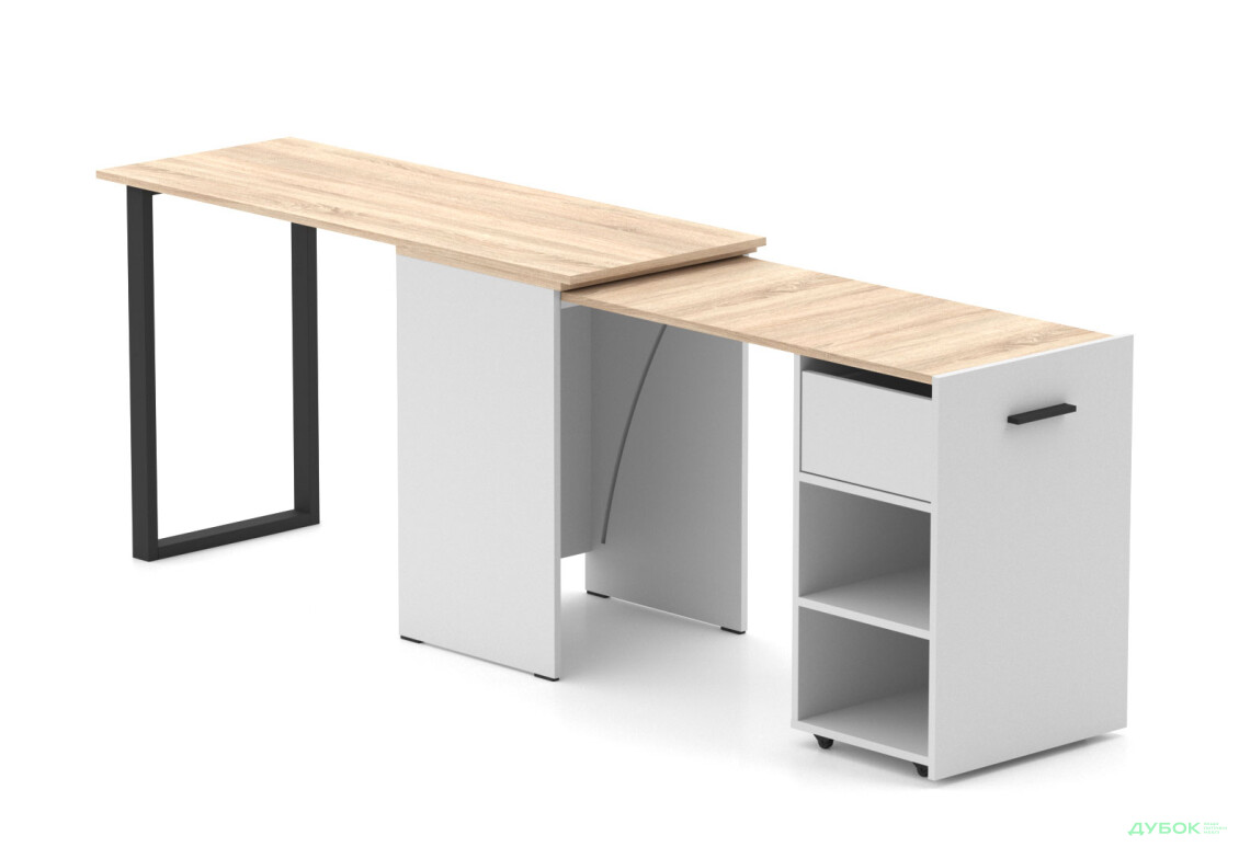 Изображение 4 - Стол-трансформер Knap Knap Hobana+Jambo / Хобана+Джамбо Ш1 с дополнительной поворотной столешницей, полками и ящиком, Белый / Дуб сонома