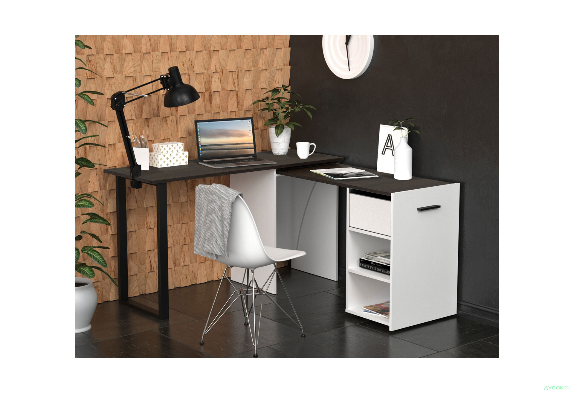 Зображення 6 - Стіл-трансформер Knap Knap Hobana+Jambo / Хобана+Джамбо Ш1 з додатковою поворотною стільницею, полицями та шухлядою, Білий / Венге