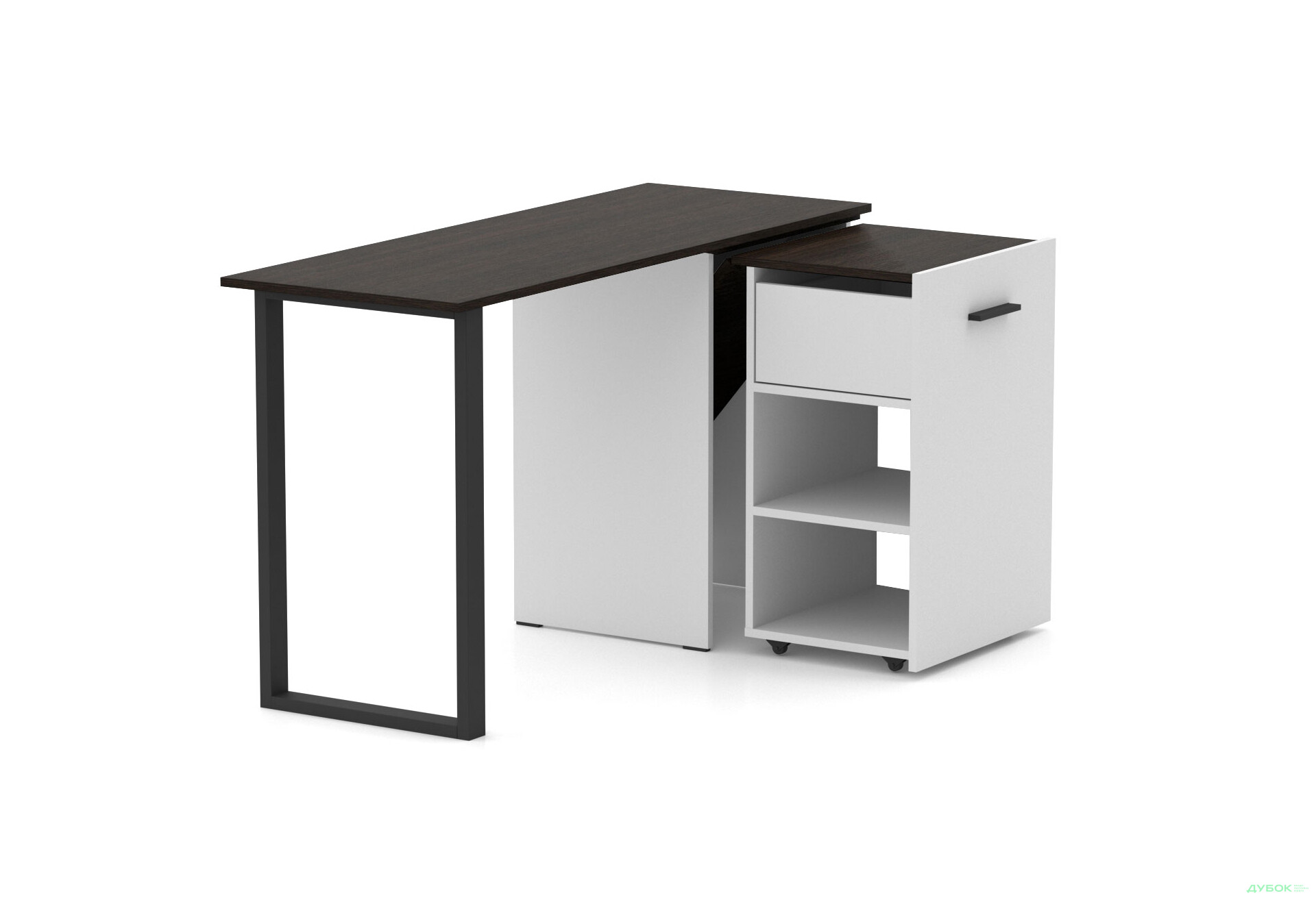 Зображення 2 - Стіл-трансформер Knap Knap Hobana+Jambo / Хобана+Джамбо Ш1 з додатковою поворотною стільницею, полицями та шухлядою, Білий / Венге