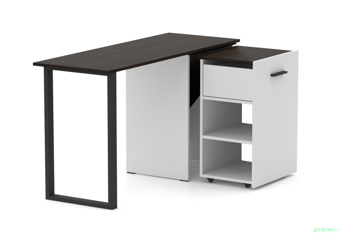 Зображення 2 - Стіл-трансформер Knap Knap Hobana+Jambo / Хобана+Джамбо Ш1 з додатковою поворотною стільницею, полицями та шухлядою, Білий / Венге