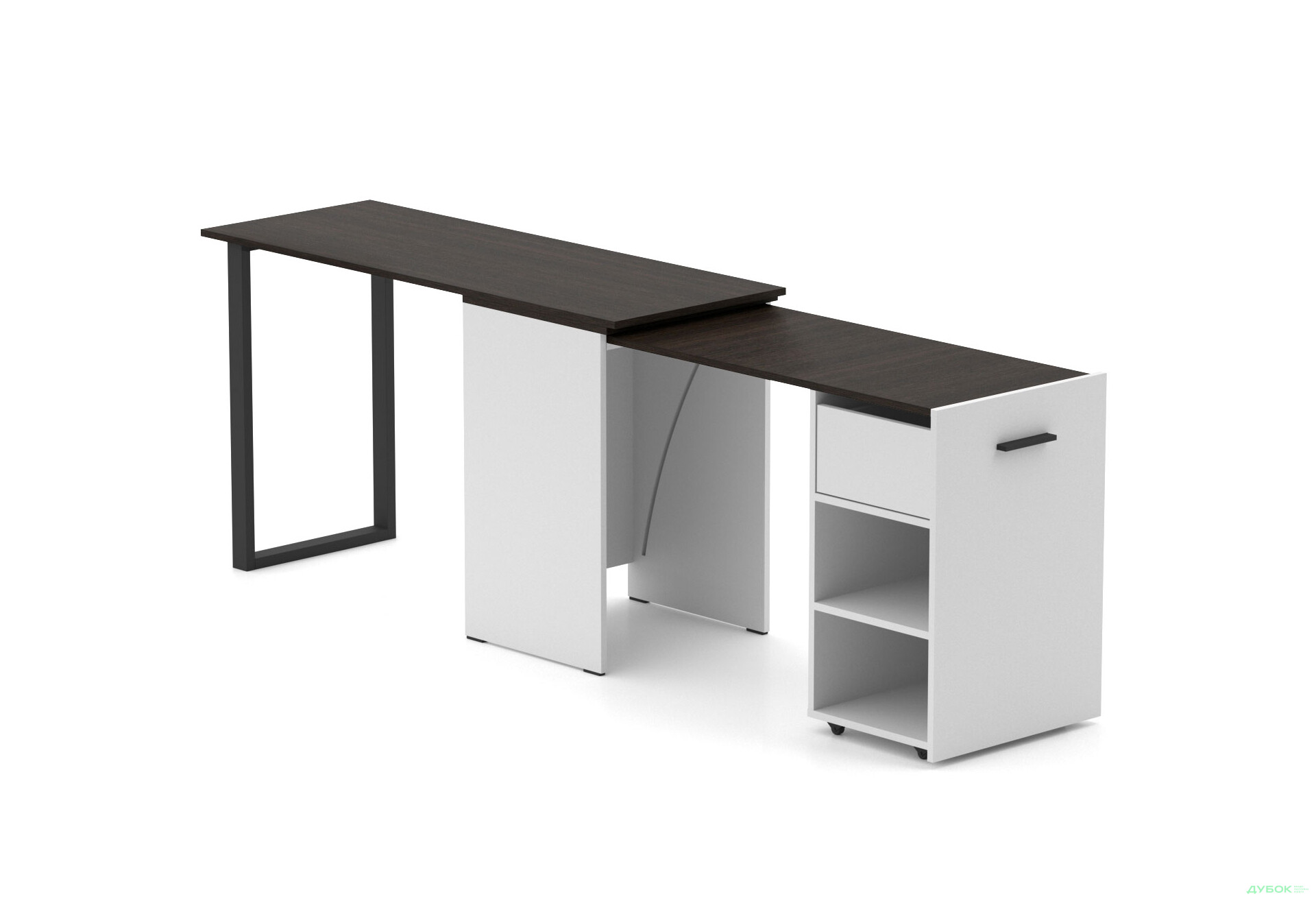 Зображення 4 - Стіл-трансформер Knap Knap Hobana+Jambo / Хобана+Джамбо Ш1 з додатковою поворотною стільницею, полицями та шухлядою, Білий / Венге