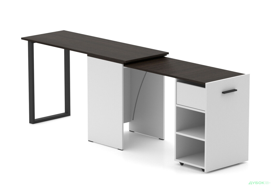 Зображення 4 - Стіл-трансформер Knap Knap Hobana+Jambo / Хобана+Джамбо Ш1 з додатковою поворотною стільницею, полицями та шухлядою, Білий / Венге