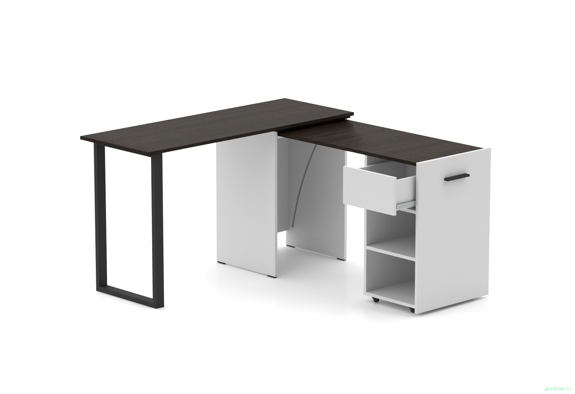 Зображення 1 - Стіл-трансформер Knap Knap Hobana+Jambo / Хобана+Джамбо Ш1 з додатковою поворотною стільницею, полицями та шухлядою, Білий / Венге