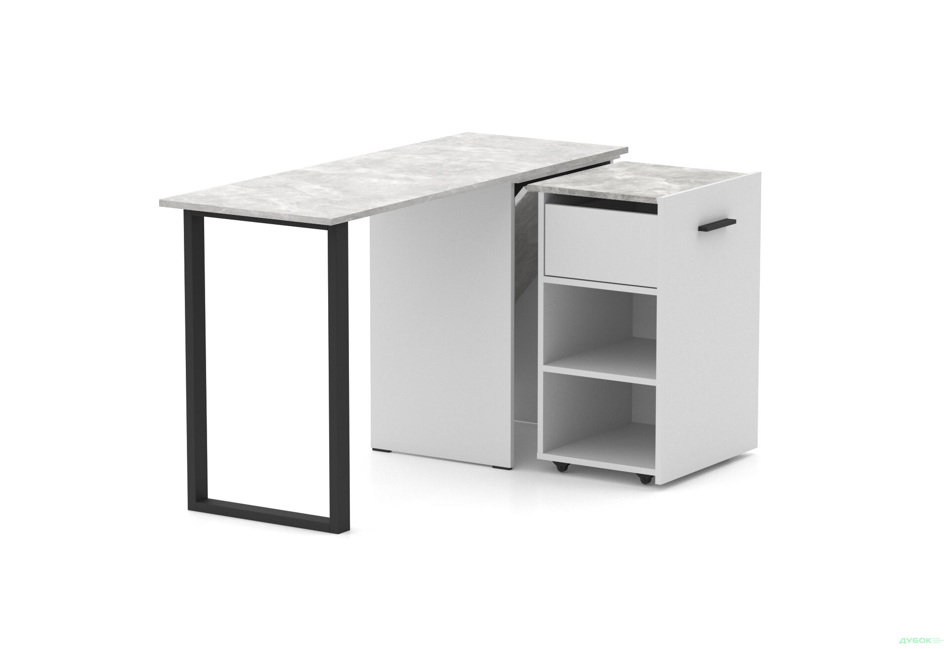 Изображение 2 - Стол-трансформер Knap Knap Hobana+Jambo / Хобана+Джамбо Ш1 с дополнительной поворотной столешницей, полками и ящиком, Белый / Ателье светлый