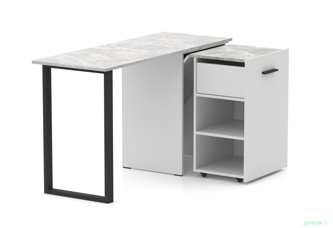 Изображение 2 - Стол-трансформер Knap Knap Hobana+Jambo / Хобана+Джамбо Ш1 с дополнительной поворотной столешницей, полками и ящиком, Белый / Ателье светлый