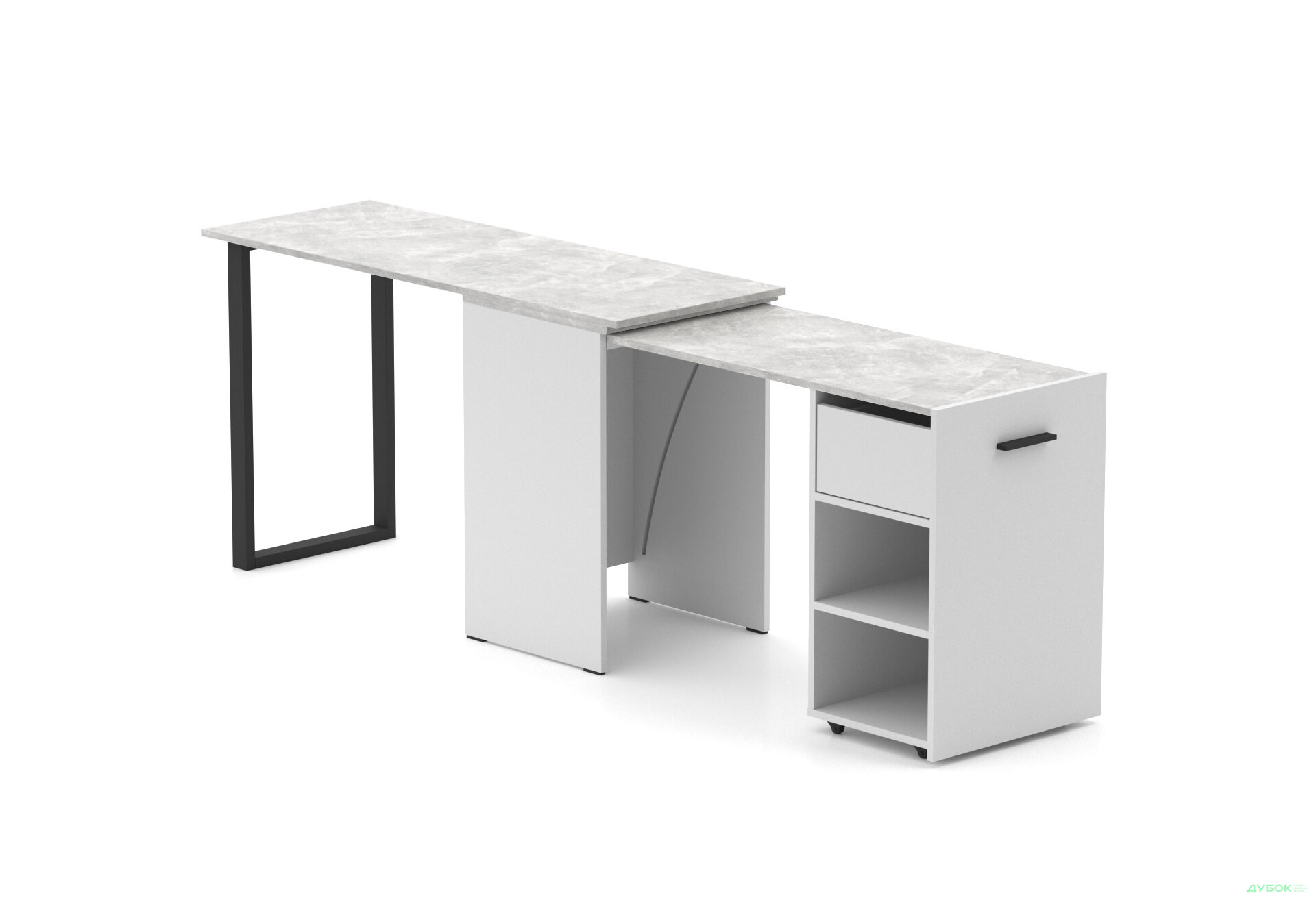 Изображение 4 - Стол-трансформер Knap Knap Hobana+Jambo / Хобана+Джамбо Ш1 с дополнительной поворотной столешницей, полками и ящиком, Белый / Ателье светлый