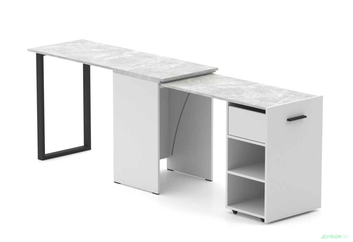 Изображение 4 - Стол-трансформер Knap Knap Hobana+Jambo / Хобана+Джамбо Ш1 с дополнительной поворотной столешницей, полками и ящиком, Белый / Ателье светлый