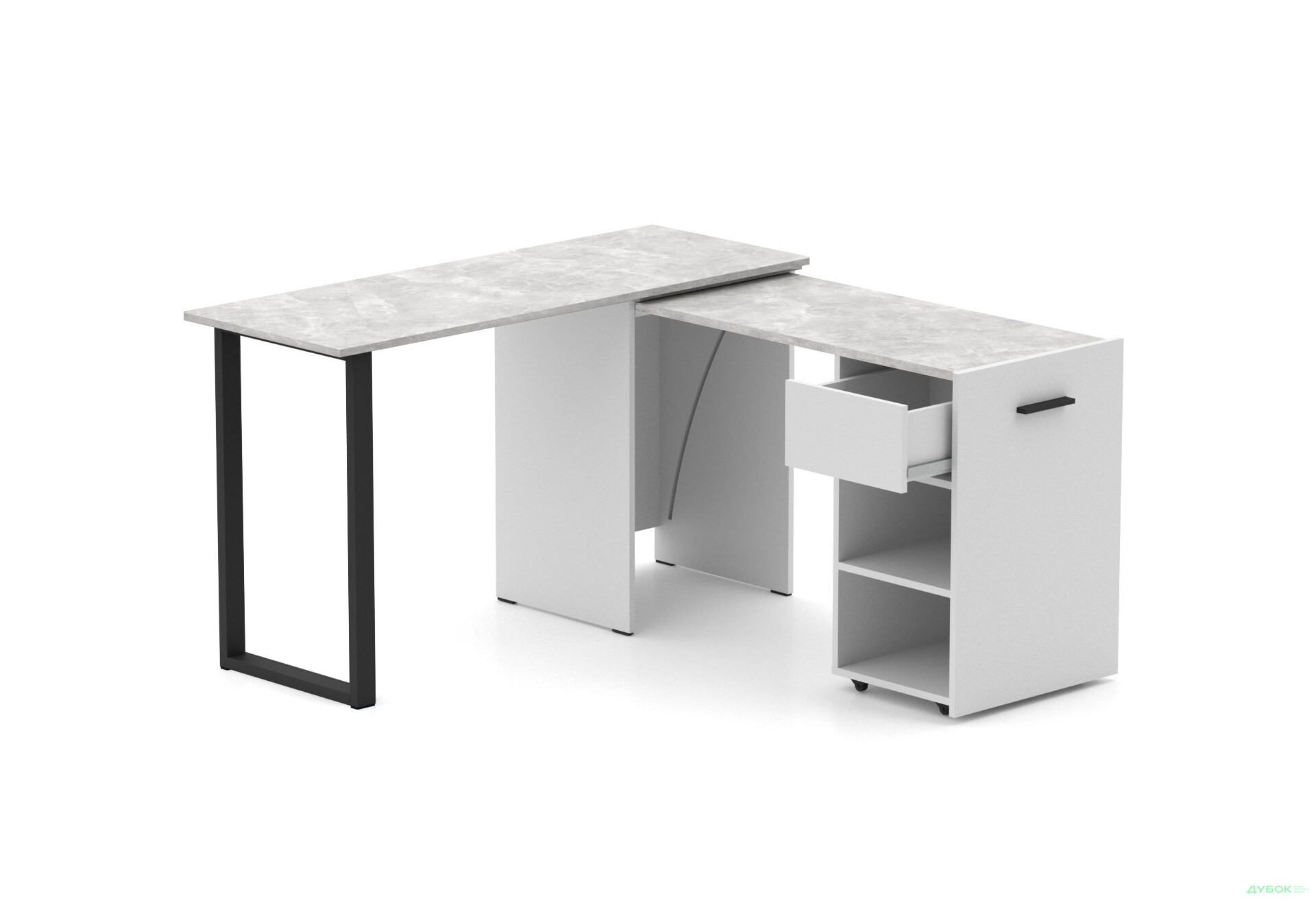 Изображение 1 - Стол-трансформер Knap Knap Hobana+Jambo / Хобана+Джамбо Ш1 с дополнительной поворотной столешницей, полками и ящиком, Белый / Ателье светлый