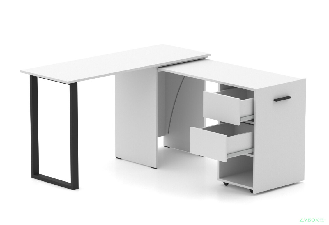 Стол-трансформер Knap Knap Hobana+Jambo / Хобана+Джамбо Ш2 с дополнительной поворотной столешницей, полкой и ящиками, Белый