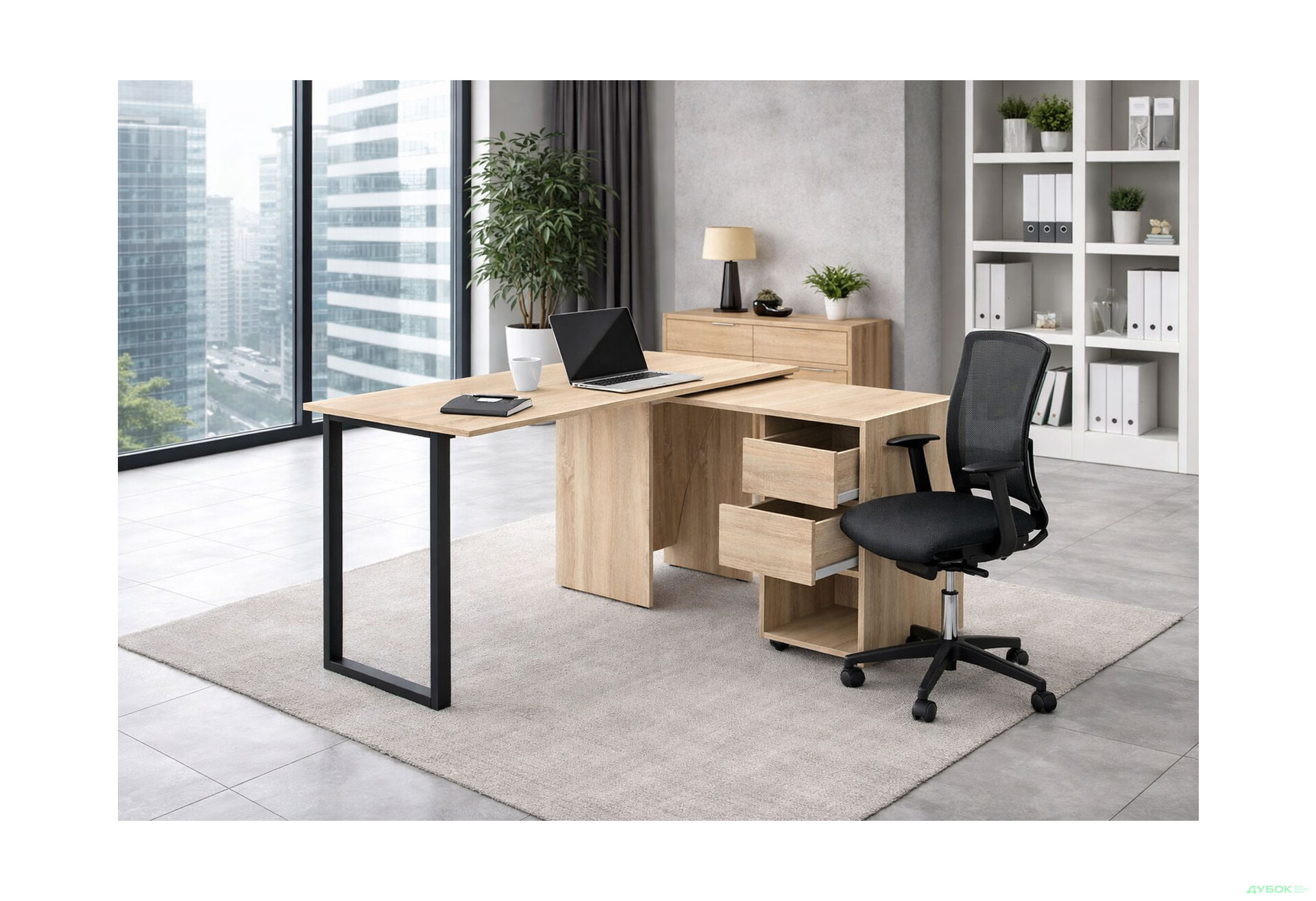 Зображення 2 - Стіл-трансформер Knap Knap Hobana+Jambo / Хобана+Джамбо Ш2 з додатковою поворотною стільницею, полицею та шухлядами, Дуб сонома