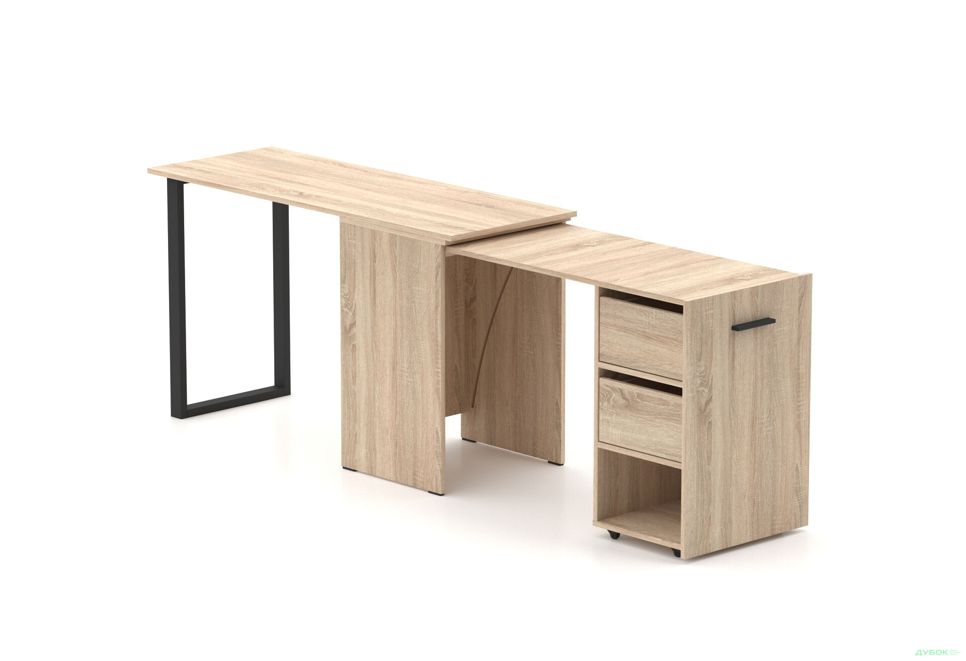 Изображение 4 - Стол-трансформер Knap Knap Hobana+Jambo / Хобана+Джамбо Ш2 с дополнительной поворотной столешницей, полкой и ящиками, Дуб сонома