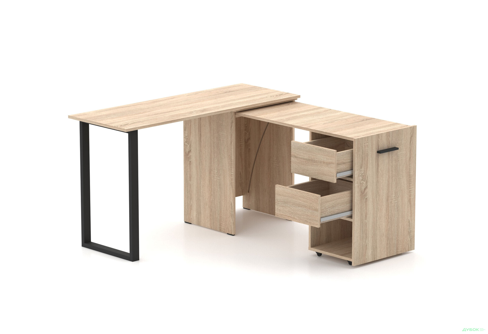 Изображение 1 - Стол-трансформер Knap Knap Hobana+Jambo / Хобана+Джамбо Ш2 с дополнительной поворотной столешницей, полкой и ящиками, Дуб сонома