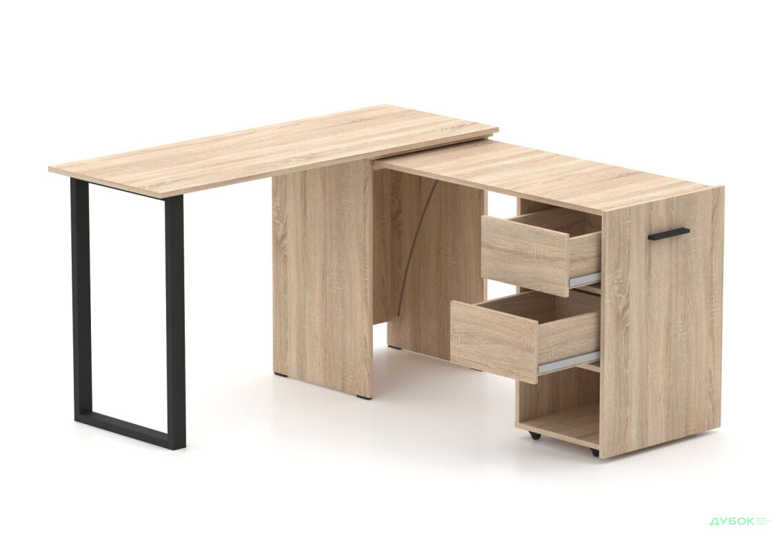 Стол-трансформер Knap Knap Hobana+Jambo / Хобана+Джамбо Ш2 с дополнительной поворотной столешницей, полкой и ящиками, Дуб сонома