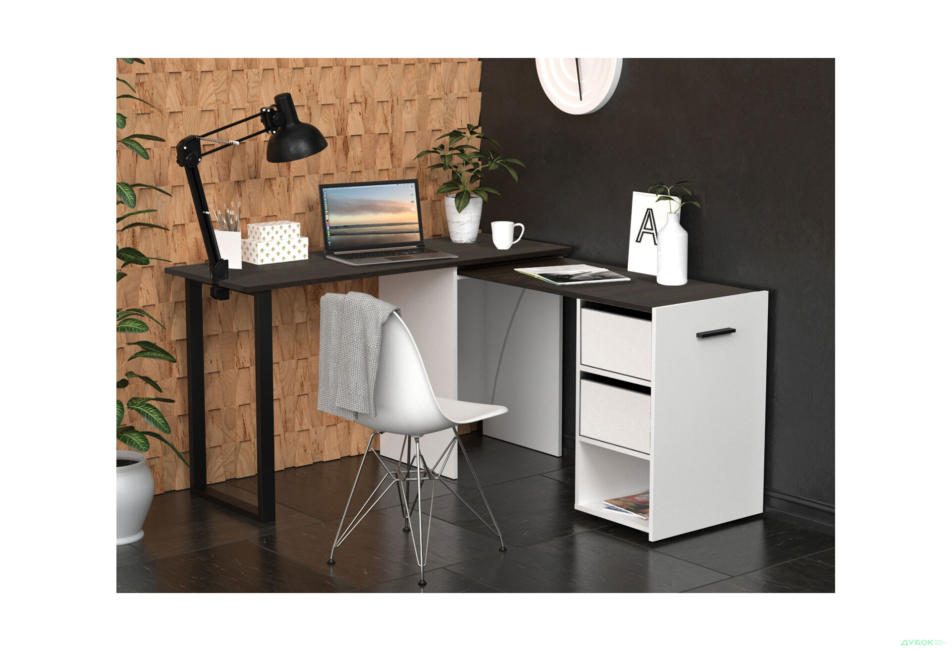 Зображення 6 - Стіл-трансформер Knap Knap Hobana+Jambo / Хобана+Джамбо Ш2 з додатковою поворотною стільницею, полицею та шухлядами, Білий / Венге