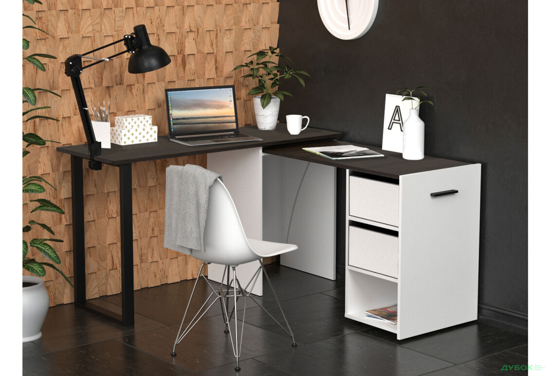 Зображення 6 - Стіл-трансформер Knap Knap Hobana+Jambo / Хобана+Джамбо Ш2 з додатковою поворотною стільницею, полицею та шухлядами, Білий / Венге