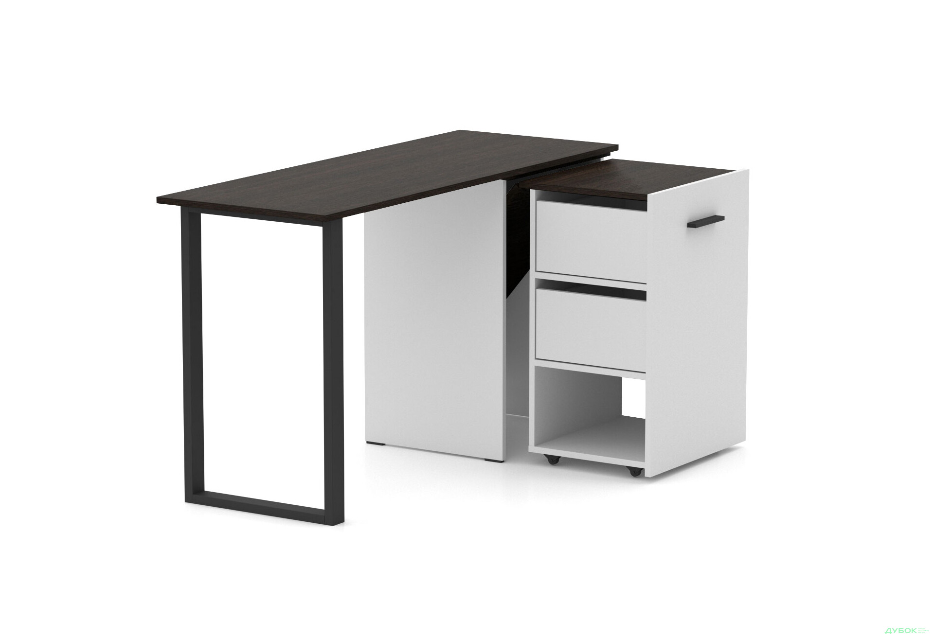 Зображення 2 - Стіл-трансформер Knap Knap Hobana+Jambo / Хобана+Джамбо Ш2 з додатковою поворотною стільницею, полицею та шухлядами, Білий / Венге