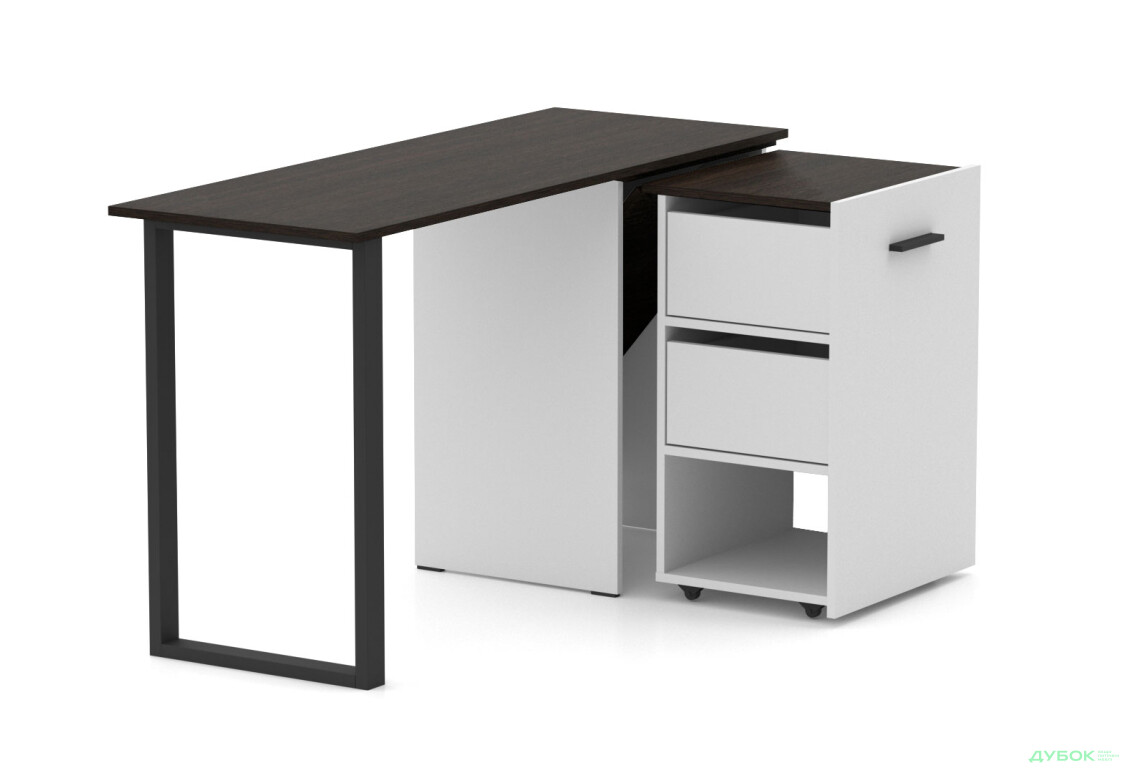 Зображення 2 - Стіл-трансформер Knap Knap Hobana+Jambo / Хобана+Джамбо Ш2 з додатковою поворотною стільницею, полицею та шухлядами, Білий / Венге