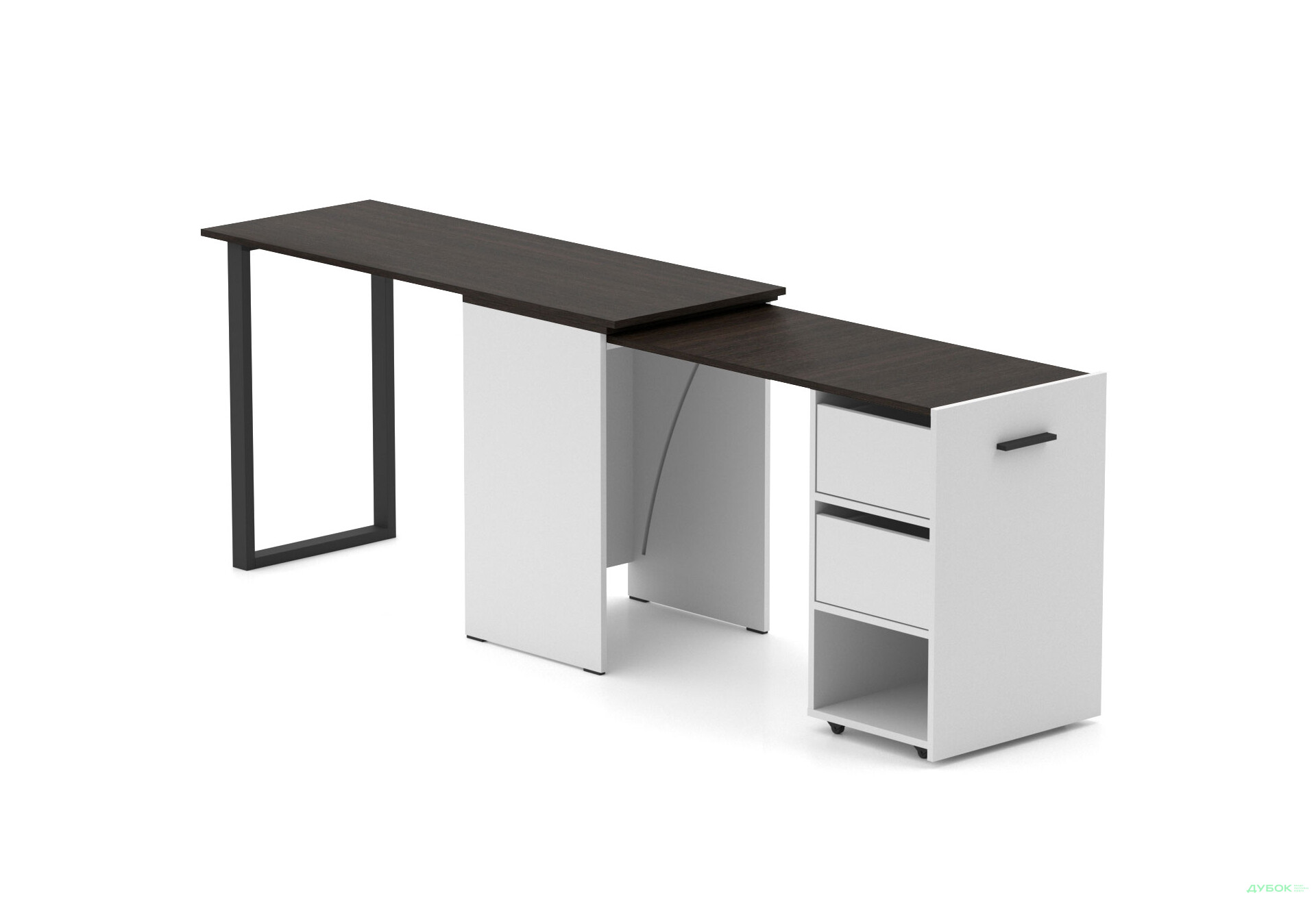 Зображення 4 - Стіл-трансформер Knap Knap Hobana+Jambo / Хобана+Джамбо Ш2 з додатковою поворотною стільницею, полицею та шухлядами, Білий / Венге