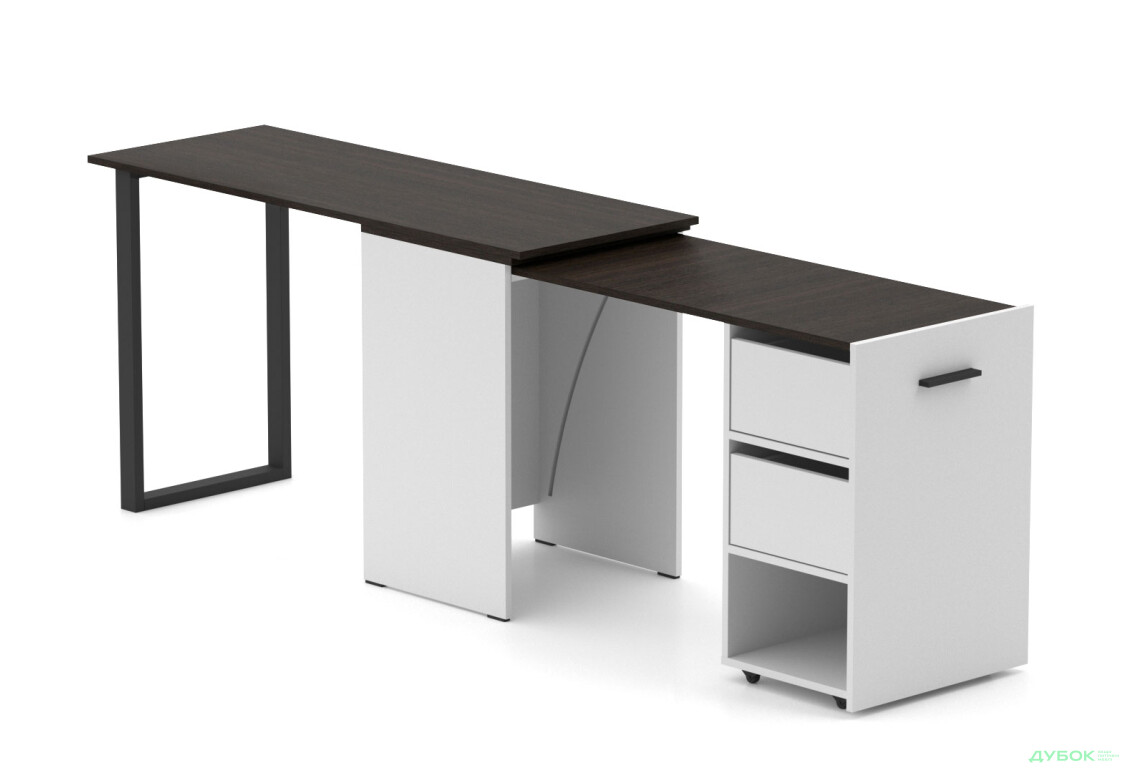 Зображення 4 - Стіл-трансформер Knap Knap Hobana+Jambo / Хобана+Джамбо Ш2 з додатковою поворотною стільницею, полицею та шухлядами, Білий / Венге