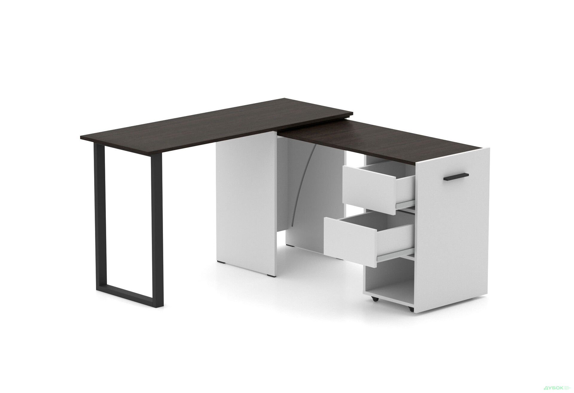 Зображення 1 - Стіл-трансформер Knap Knap Hobana+Jambo / Хобана+Джамбо Ш2 з додатковою поворотною стільницею, полицею та шухлядами, Білий / Венге